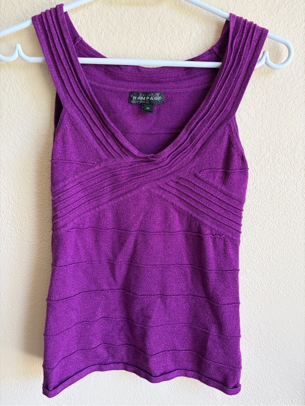 Rampage Y2K Purple Bandage Knit Tank Top Ruched V-Neck Fitted Stretch Clubwear - Picture 5 of 10